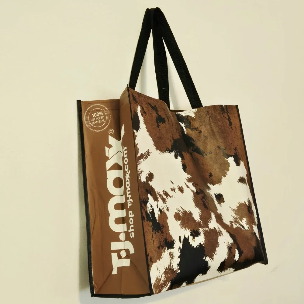 Cow Cowhide Print Western Design Black Brown Shopping Gift Tote Bag TJMaxx